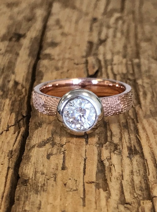 Fingerprint Engagement Ring, Rose Gold, round, 4mm
