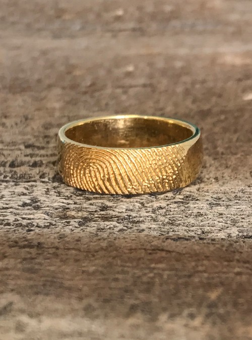 Fingerprint Ring, Yellow Gold, Round, 7mm