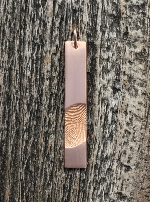 Fingerprint Bar Pendant, White Gold, Vertical