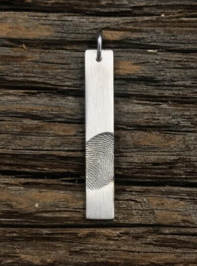 Fingerprint Bar Pendant, Sterling Silver, Vertical