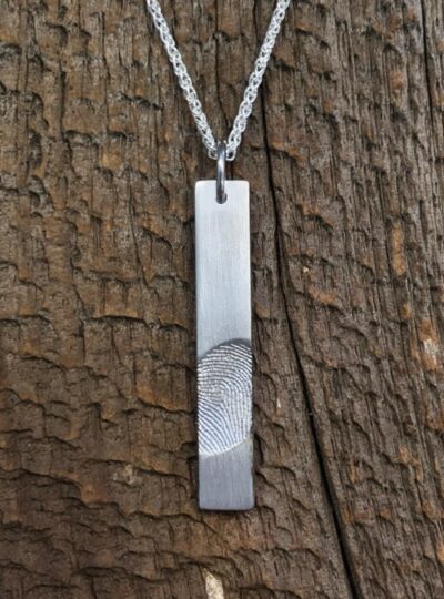Fingerprint Bar Necklace, Sterling Silver, Vertical