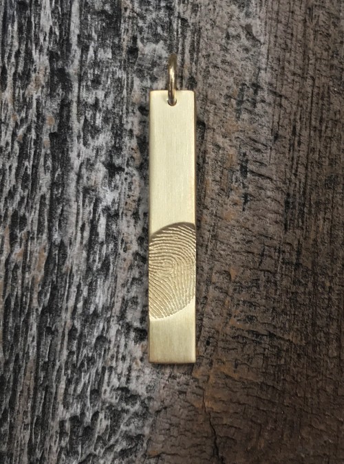 Fingerprint Bar Pendant, White Gold, Vertical