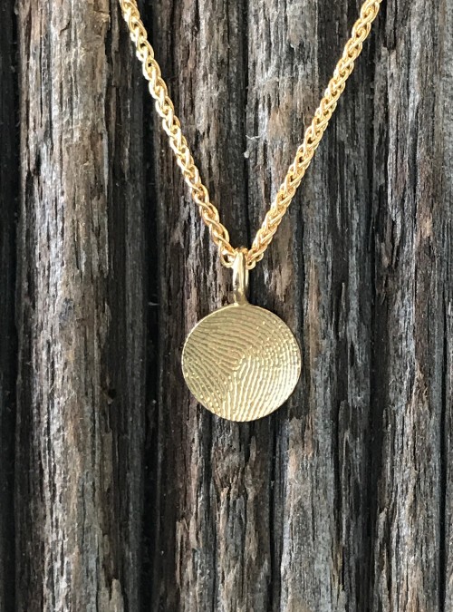 Mini Fingerprint Pendant Necklace, Yellow Gold, 10mm Pendant