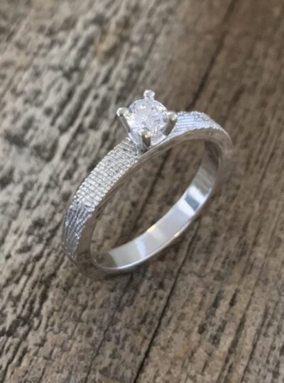 Fingerprint Engagement Ring, White Gold, Flat, Prong, 3mm