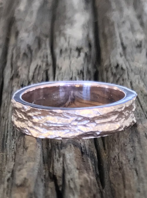 Ash Bark Ring, 4mm, Sterling Silver
