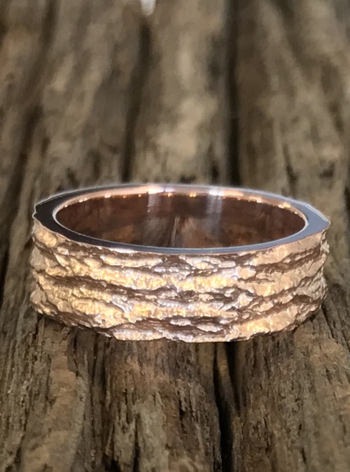 Ash Bark Ring, 6mm, Rose Gold