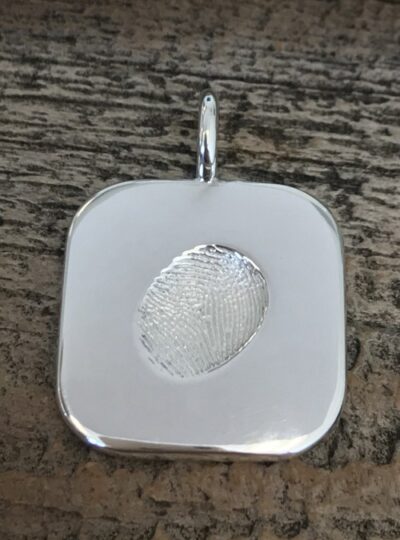 Square Fingerprint Pendant, Sterling Silver, 19 mm