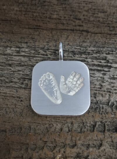 Square Hand & Footprint Pendant, Sterling Silver, 19 mm