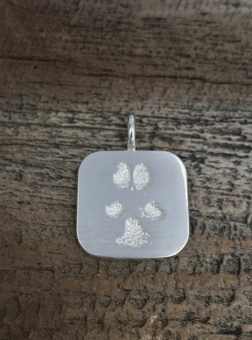 Square Paw Print Pendant, Sterling Silver
