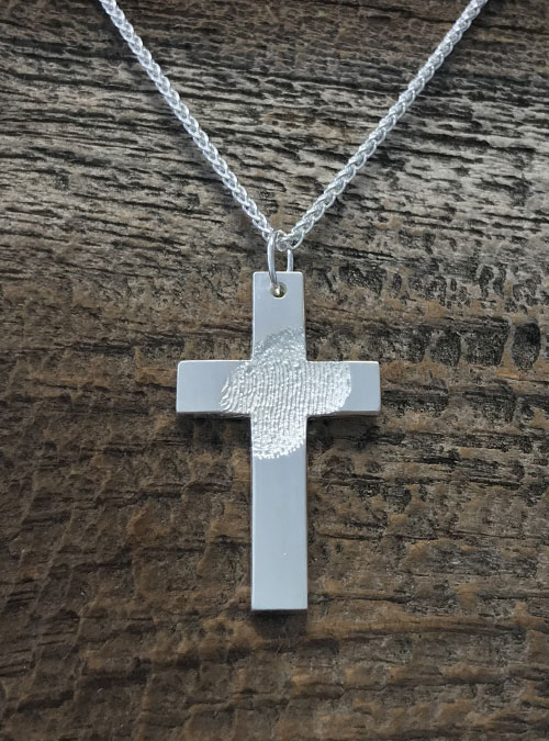 Fingerprint  Cross  Necklace  Silver  Lrg 500×675