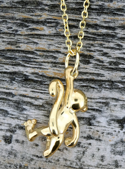 Monkey Charm Necklace, White Gold