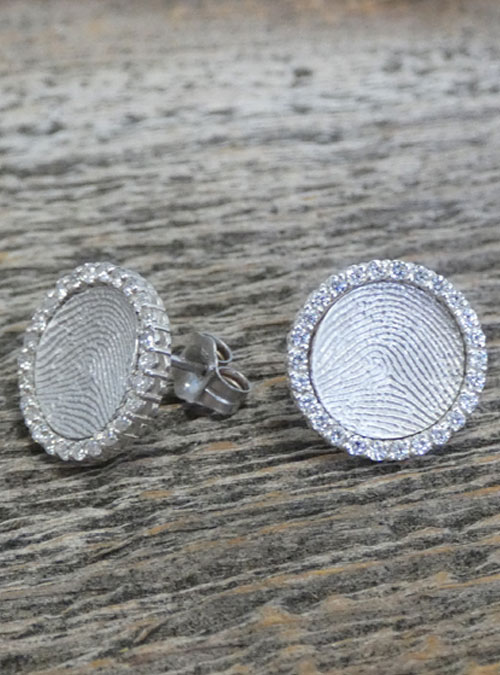 Mini Fingerprint Halo Earrings, Sterling Silver