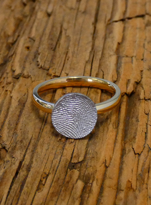 Mini Fingerprint Engagement Ring, Yellow & White Gold, 2mm