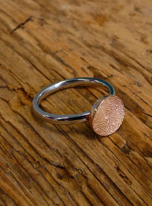 Mini Fingerprint Ring, White & Rose Gold, 2mm