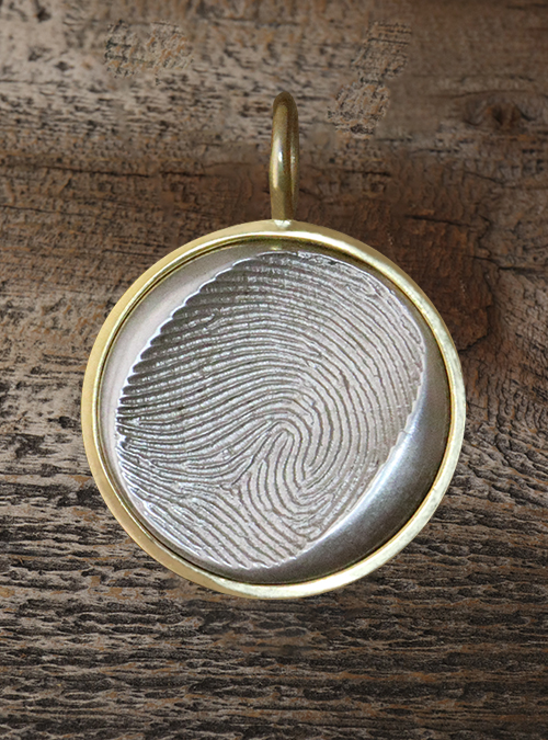 19mm  Fingerprint  Pendant in  White  Gold with  Yellow  Gold  Frame