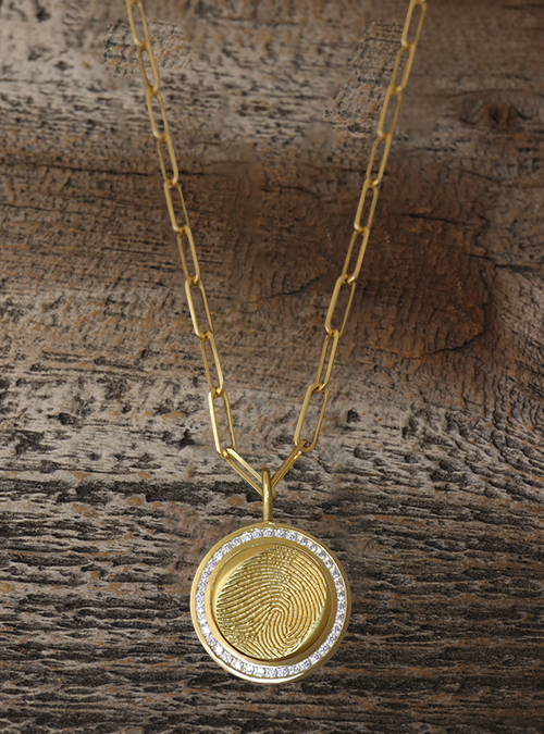 Fingerprint  Channel  Pendant on  Paperclip  Necklace in  Yellow  Gold