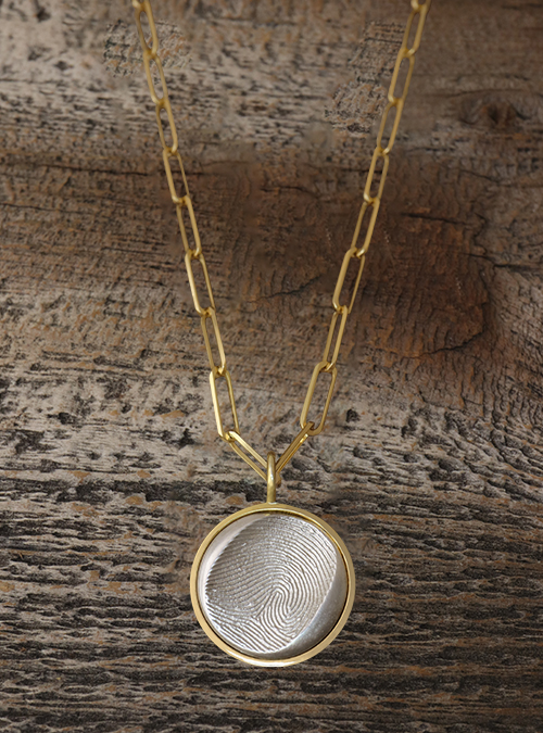 Fingerprint  Pendant with  Paperclip  Necklace  Two  Tone