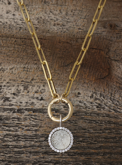 Paperclip necklace with  Mini  Halo  Pendant in  W G