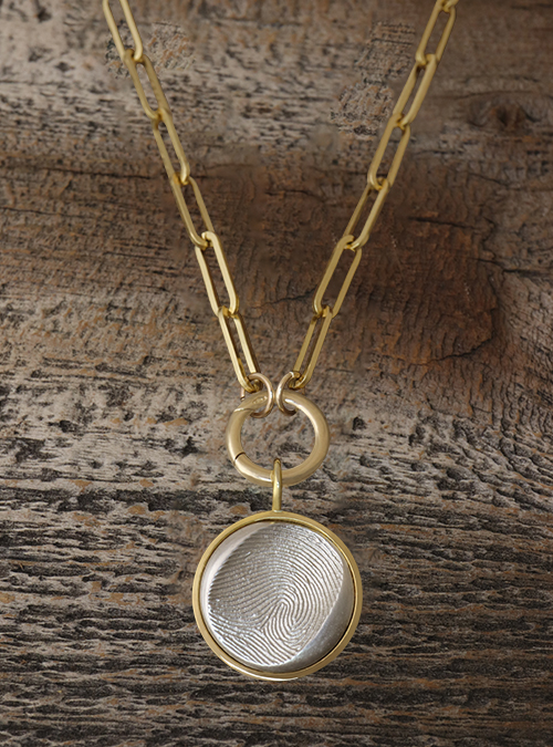 Fingerprint  Pendant on  Paperclip  Necklace with  Charm  Holder