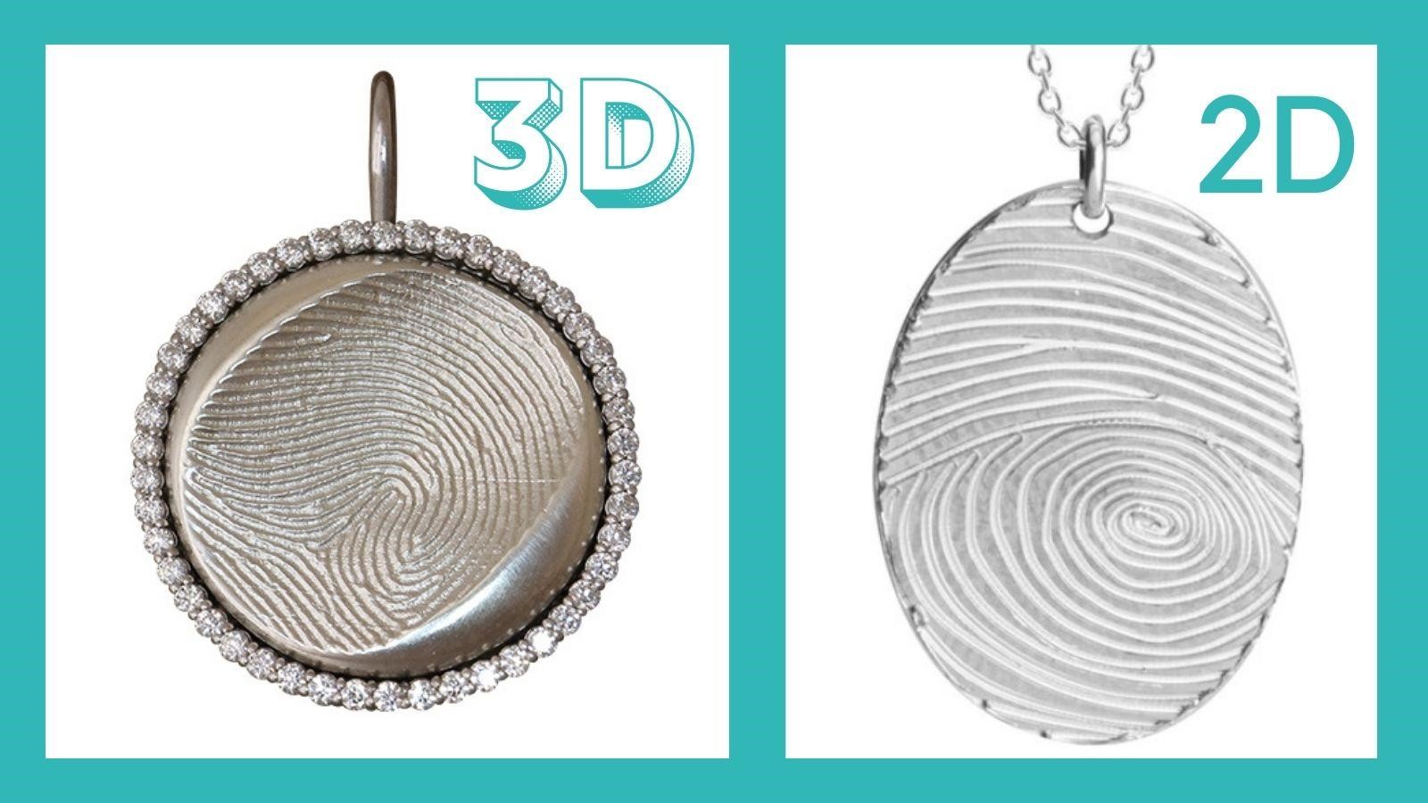 2D and 3D fingerprint jewelry