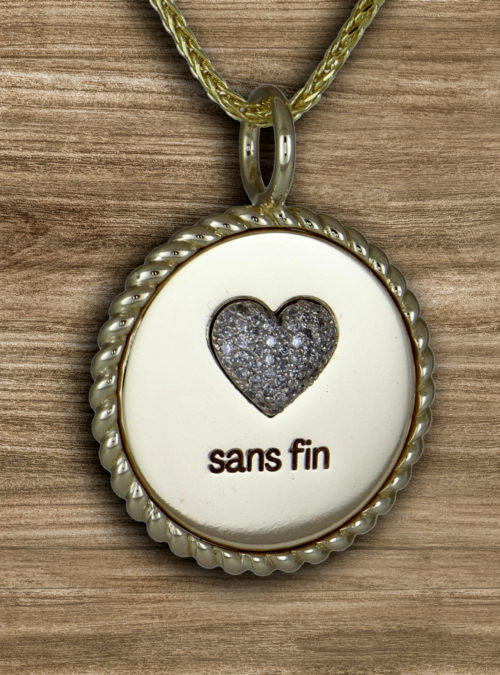 Sans Fin Necklace, Gold. Rope Frame & Pavé Diamond Heart